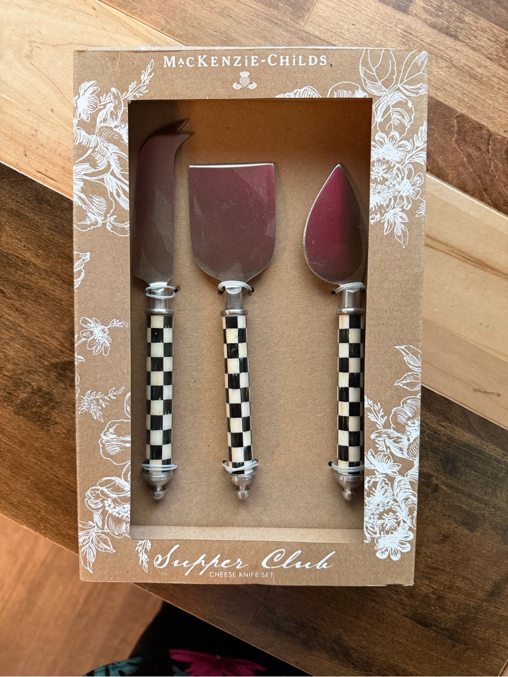 MacKenzie-Childs Black & White Check Cheese Knife Set